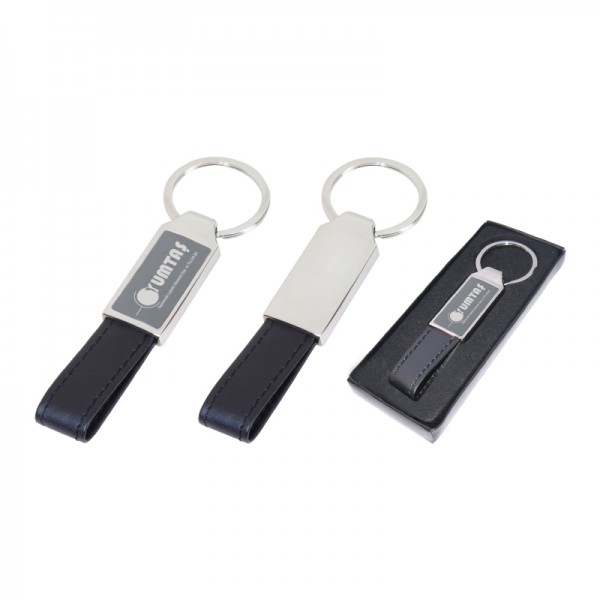 2223 Krom-Siyah Tek Taraflı Metal Suni̇ Deri̇ Anahtarlık