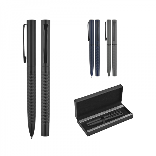 1251-RT Siyah Metal Roller & Tükenmez Kalem Seti