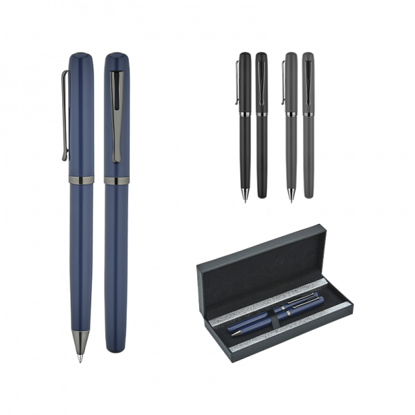 1253-RT Siyah Metal Roller & Tükenmez Kalem Seti