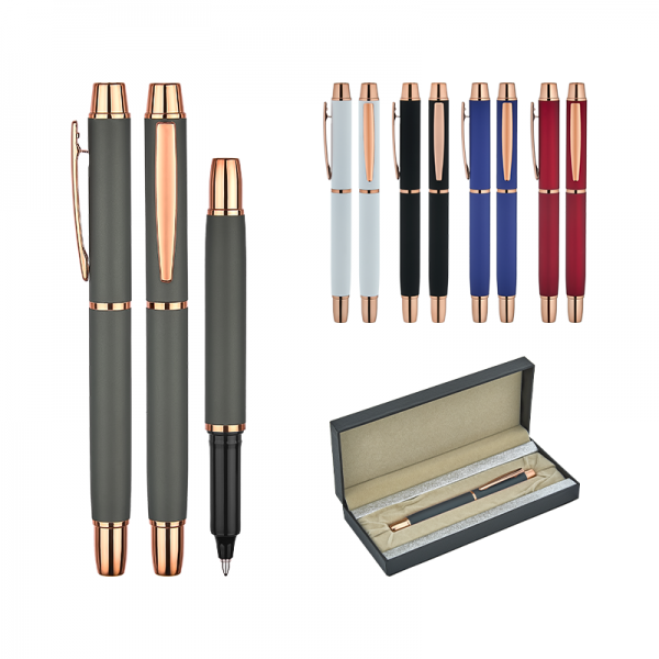 1256-KR Siyah Metal Roller & Tükenmez Kalem Seti